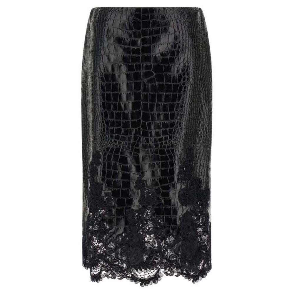 Ermanno Scervino Women Coconut Print Sheath Skirt With Lace